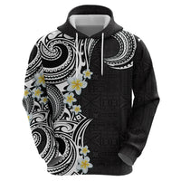 Aloha Polynesian Plumeria Flower Zip Hoodie Black White Color