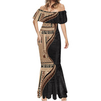 Samoa Siapo Motif and Tapa Pattern Half Style Mermaid Dress Beige Color LT03 - Polynesian Pride