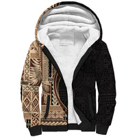 Samoa Siapo Motif and Tapa Pattern Half Style Sherpa Hoodie Beige Color LT03 Unisex Beige - Polynesian Pride