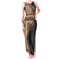 Samoa Siapo Motif and Tapa Pattern Half Style Tank Maxi Dress Beige Color LT03 Women Beige - Polynesian Pride