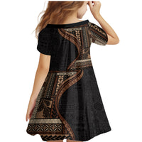 Samoa Siapo Motif and Tapa Pattern Half Style Family Matching Mermaid Dress and Hawaiian Shirt Black Color