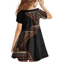 Samoa Siapo Motif and Tapa Pattern Half Style Family Matching Off Shoulder Maxi Dress and Hawaiian Shirt Black Color