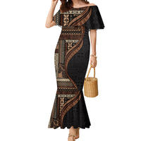 Samoa Siapo Motif and Tapa Pattern Half Style Mermaid Dress Black Color LT03 Women Black - Polynesian Pride