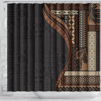 Samoa Siapo Motif and Tapa Pattern Half Style Shower Curtain Black Color