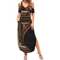 Samoa Siapo Motif and Tapa Pattern Half Style Summer Maxi Dress Black Color