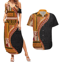 Samoa Siapo Motif and Tapa Pattern Half Style Couples Matching Summer Maxi Dress and Hawaiian Shirt Yellow Color LT03 Yellow - Polynesian Pride