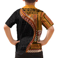 Samoa Siapo Motif and Tapa Pattern Half Style Kid Hawaiian Shirt Yellow Color