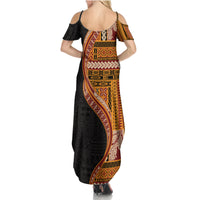 Samoa Siapo Motif and Tapa Pattern Half Style Summer Maxi Dress Yellow Color LT03 - Polynesian Pride
