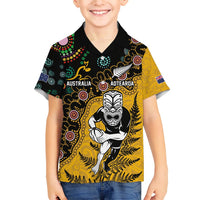 Custom New Zealand and Australia Rugby Family Matching Off Shoulder Short Dress and Hawaiian Shirt Maori Warrior With Aboriginal Version