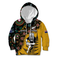 Custom New Zealand and Australia Rugby Kid Hoodie Maori Warrior With Aboriginal Version