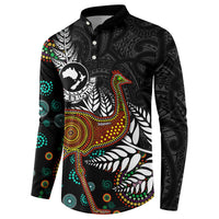 New Zealand Fern and Australia Emu Button Sweatshirt Aboriginal Mix Maori Pattern LT03 - Polynesian Pride