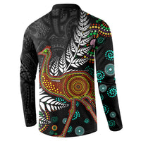 New Zealand Fern and Australia Emu Button Sweatshirt Aboriginal Mix Maori Pattern LT03 - Polynesian Pride