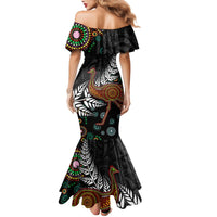 New Zealand Fern and Australia Emu Family Matching Mermaid Dress and Hawaiian Shirt Aboriginal Mix Maori Pattern