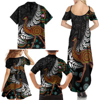 New Zealand Fern and Australia Emu Family Matching Summer Maxi Dress and Hawaiian Shirt Aboriginal Mix Maori Pattern