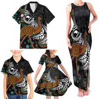 New Zealand Fern and Australia Emu Family Matching Tank Maxi Dress and Hawaiian Shirt Aboriginal Mix Maori Pattern LT03 - Polynesian Pride