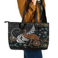 New Zealand Fern and Australia Emu Leather Tote Bag Aboriginal Mix Maori Pattern