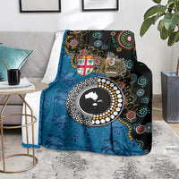 Fiji Palm Tree and Australia Kangaroo Blanket Aboriginal Mix Tapa Pattern