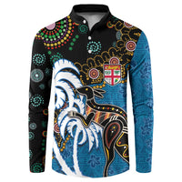 Fiji Palm Tree and Australia Kangaroo Button Sweatshirt Aboriginal Mix Tapa Pattern