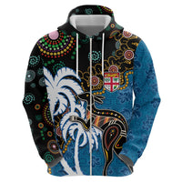 Fiji Palm Tree and Australia Kangaroo Hoodie Aboriginal Mix Tapa Pattern