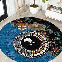 Fiji Palm Tree and Australia Kangaroo Round Carpet Aboriginal Mix Tapa Pattern