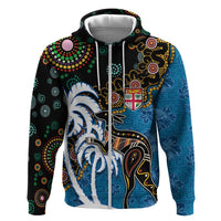 Fiji Palm Tree and Australia Kangaroo Zip Hoodie Aboriginal Mix Tapa Pattern