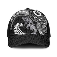 Aotearoa Maori Sea Animals Tribal Baseball Net Cap Manta Ray and Shark Moko Pattern Black Color