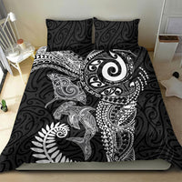 Aotearoa Maori Sea Animals Tribal Bedding Set Manta Ray and Shark Moko Pattern Black Color