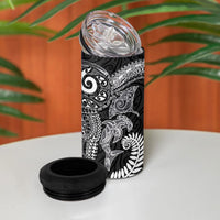 Aotearoa Maori Sea Animals Tribal 4 in 1 Can Cooler Tumbler Manta Ray and Shark Moko Pattern Black Color