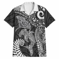 Aotearoa Maori Sea Animals Tribal Hawaiian Shirt Manta Ray and Shark Moko Pattern Black Color LT03 Black - Polynesian Pride