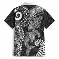 Aotearoa Maori Sea Animals Tribal Hawaiian Shirt Manta Ray and Shark Moko Pattern Black Color LT03 - Polynesian Pride