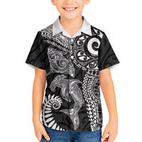 Aotearoa Maori Sea Animals Tribal Hawaiian Shirt Manta Ray and Shark Moko Pattern Black Color LT03 - Polynesian Pride
