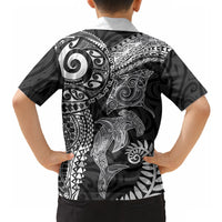 Aotearoa Maori Sea Animals Tribal Hawaiian Shirt Manta Ray and Shark Moko Pattern Black Color LT03 - Polynesian Pride