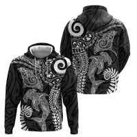 Aotearoa Maori Sea Animals Tribal Hoodie Manta Ray and Shark Moko Pattern Black Color LT03 - Polynesian Pride