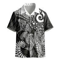 Aotearoa Maori Sea Animals Tribal Kid Hawaiian Shirt Manta Ray and Shark Moko Pattern Black Color LT03 - Polynesian Pride