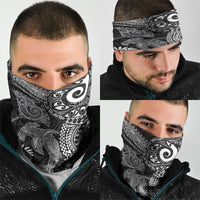 Aotearoa Maori Sea Animals Tribal Neck Gaiter Manta Ray and Shark Moko Pattern Black Color LT03 - Polynesian Pride