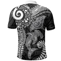 Aotearoa Maori Sea Animals Tribal Polo Shirt Manta Ray and Shark Moko Pattern Black Color LT03 - Polynesian Pride