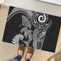 Aotearoa Maori Sea Animals Tribal Rubber Doormat Manta Ray and Shark Moko Pattern Black Color