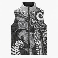 Aotearoa Maori Sea Animals Tribal Sleeveless Puffer Jacket Manta Ray and Shark Moko Pattern Black Color LT03 Unisex Black - Polynesian Pride