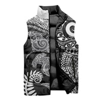 Aotearoa Maori Sea Animals Tribal Sleeveless Puffer Jacket Manta Ray and Shark Moko Pattern Black Color LT03 - Polynesian Pride
