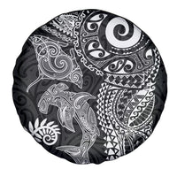 Aotearoa Maori Sea Animals Tribal Spare Tire Cover Manta Ray and Shark Moko Pattern Black Color