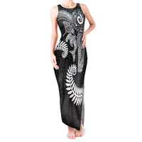 Aotearoa Maori Sea Animals Tribal Tank Maxi Dress Manta Ray and Shark Moko Pattern Black Color LT03 Women Black - Polynesian Pride