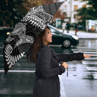 Aotearoa Maori Sea Animals Tribal Umbrella Manta Ray and Shark Moko Pattern Black Color