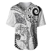 Aotearoa Maori Sea Animals Tribal Baseball Jersey Manta Ray and Shark Moko Pattern White Color