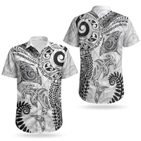 Aotearoa Maori Sea Animals Tribal Couples Matching Summer Maxi Dress and Hawaiian Shirt Manta Ray and Shark Moko Pattern White Color LT03 - Polynesian Pride