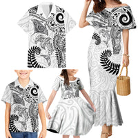 Aotearoa Maori Sea Animals Tribal Family Matching Mermaid Dress and Hawaiian Shirt Manta Ray and Shark Moko Pattern White Color LT03 - Polynesian Pride