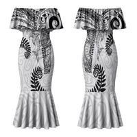 Aotearoa Maori Sea Animals Tribal Family Matching Mermaid Dress and Hawaiian Shirt Manta Ray and Shark Moko Pattern White Color LT03 Mom's Dress White - Polynesian Pride
