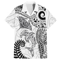 Aotearoa Maori Sea Animals Tribal Family Matching Mermaid Dress and Hawaiian Shirt Manta Ray and Shark Moko Pattern White Color LT03 Dad's Shirt - Short Sleeve White - Polynesian Pride
