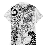 Aotearoa Maori Sea Animals Tribal Family Matching Mermaid Dress and Hawaiian Shirt Manta Ray and Shark Moko Pattern White Color LT03 Dad's Shirt - Long Sleeve White - Polynesian Pride