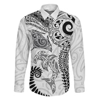 Aotearoa Maori Sea Animals Tribal Family Matching Mermaid Dress and Hawaiian Shirt Manta Ray and Shark Moko Pattern White Color LT03 Daughter's Dress White - Polynesian Pride