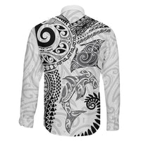 Aotearoa Maori Sea Animals Tribal Family Matching Mermaid Dress and Hawaiian Shirt Manta Ray and Shark Moko Pattern White Color LT03 Son's Shirt White - Polynesian Pride